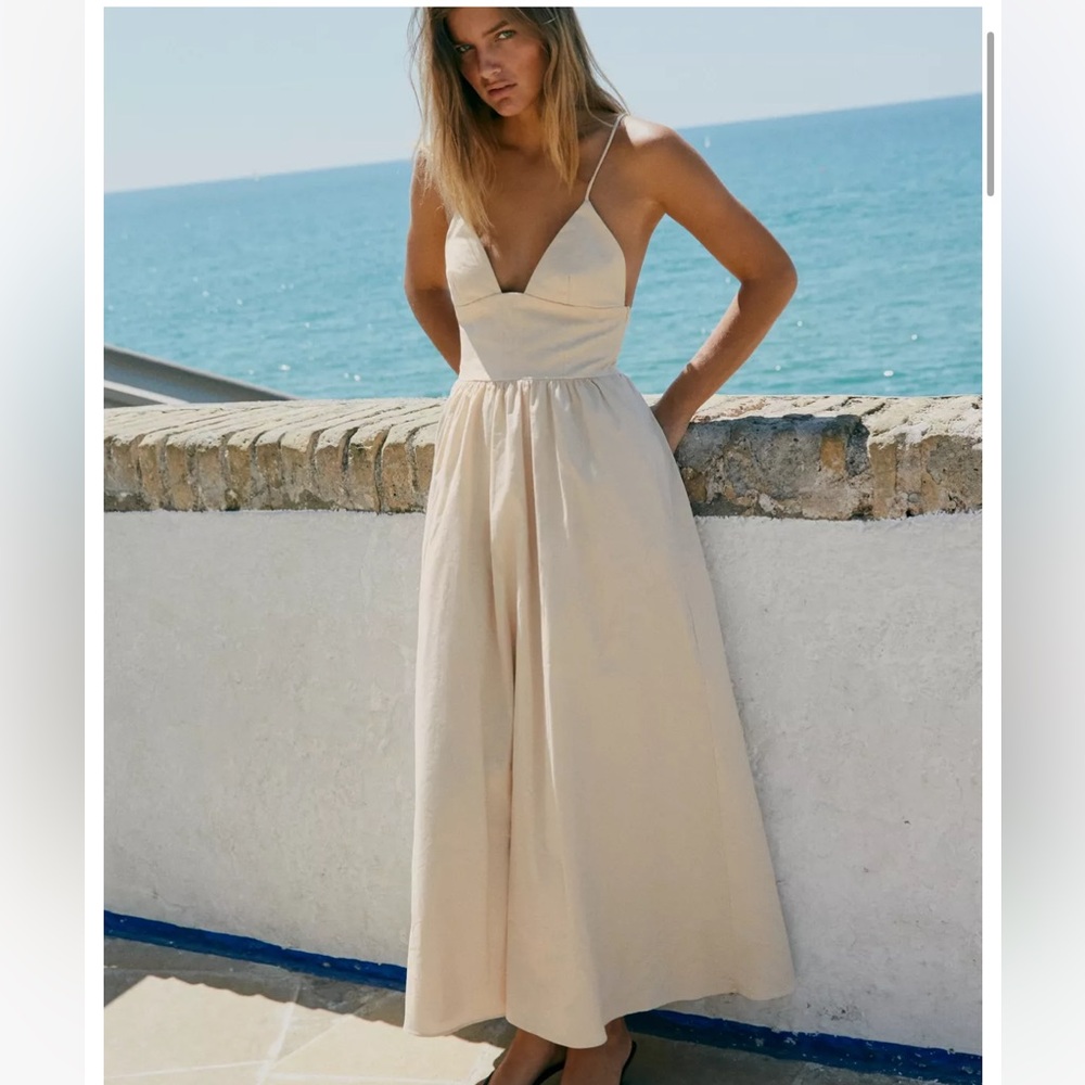 Zara NWT poplin midi dress beige 3152/223